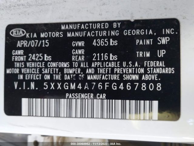 Photo 8 VIN: 5XXGM4A76FG467808 - KIA OPTIMA 