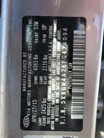 Photo 11 VIN: 5XXGM4A76FG474094 - KIA OPTIMA LX 