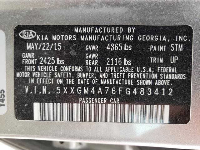 Photo 9 VIN: 5XXGM4A76FG483412 - KIA OPTIMA LX 