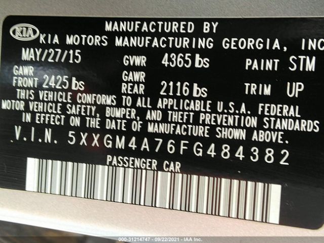 Photo 8 VIN: 5XXGM4A76FG484382 - KIA OPTIMA 