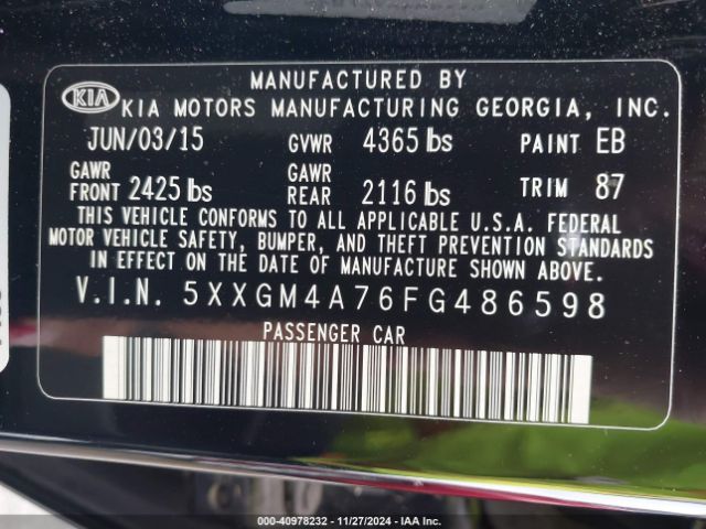 Photo 8 VIN: 5XXGM4A76FG486598 - KIA OPTIMA 