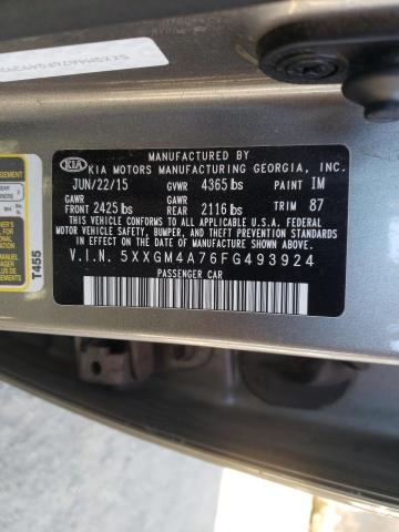 Photo 9 VIN: 5XXGM4A76FG493924 - KIA OPTIMA LX 