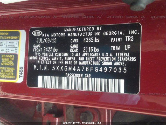 Photo 8 VIN: 5XXGM4A76FG497035 - KIA OPTIMA 