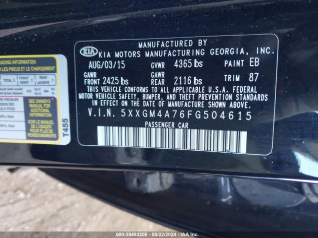 Photo 8 VIN: 5XXGM4A76FG504615 - KIA OPTIMA 