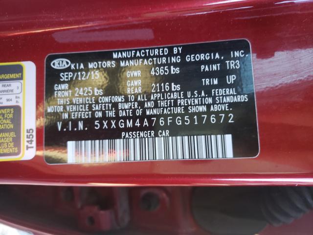 Photo 9 VIN: 5XXGM4A76FG517672 - KIA OPTIMA LX 