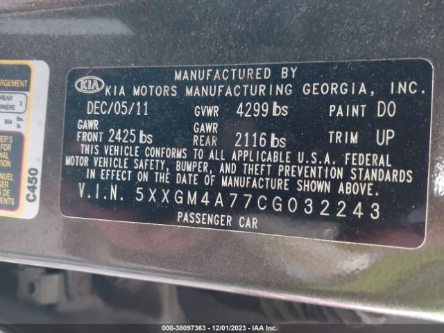 Photo 8 VIN: 5XXGM4A77CG032243 - KIA OPTIMA 