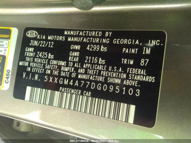 Photo 8 VIN: 5XXGM4A77DG095103 - KIA OPTIMA 