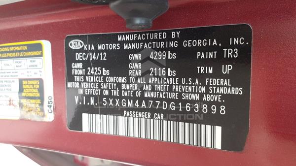 Photo 3 VIN: 5XXGM4A77DG163898 - KIA OPTIMA 