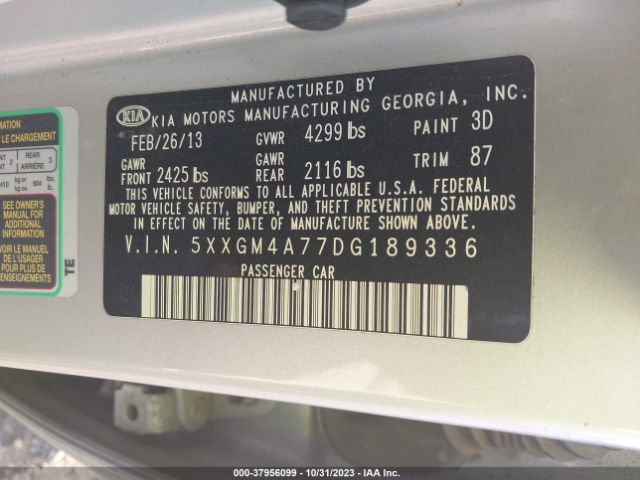 Photo 8 VIN: 5XXGM4A77DG189336 - KIA OPTIMA 