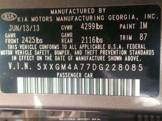 Photo 8 VIN: 5XXGM4A77DG228085 - KIA OPTIMA 