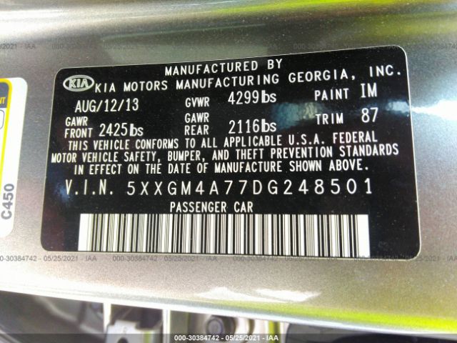 Photo 8 VIN: 5XXGM4A77DG248501 - KIA OPTIMA 