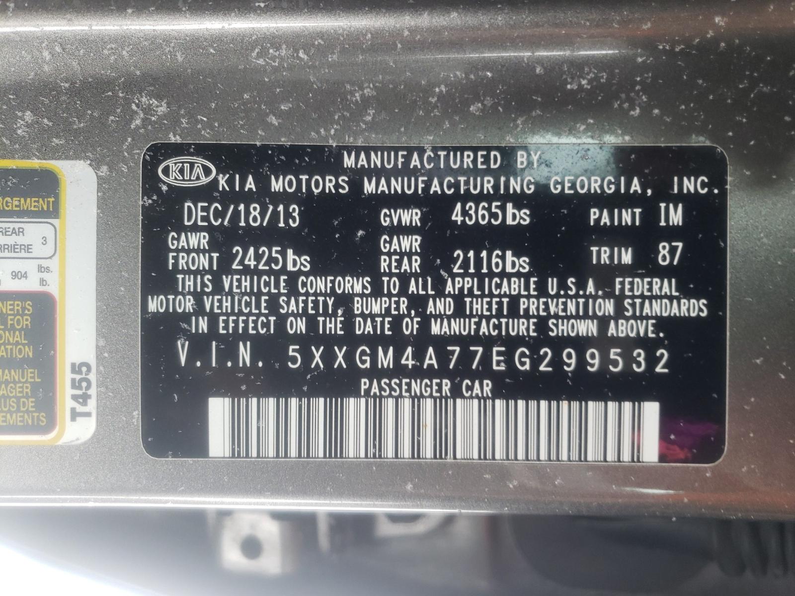 Photo 9 VIN: 5XXGM4A77EG299532 - KIA OPTIMA LX 