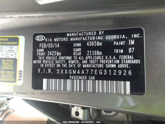 Photo 8 VIN: 5XXGM4A77EG312926 - KIA OPTIMA 