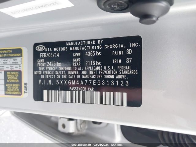 Photo 8 VIN: 5XXGM4A77EG313123 - KIA OPTIMA 