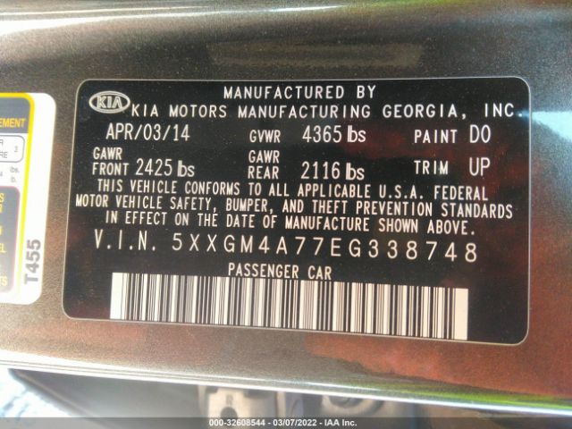 Photo 8 VIN: 5XXGM4A77EG338748 - KIA OPTIMA 