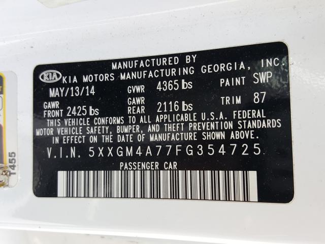 Photo 9 VIN: 5XXGM4A77FG354725 - KIA OPTIMA LX 