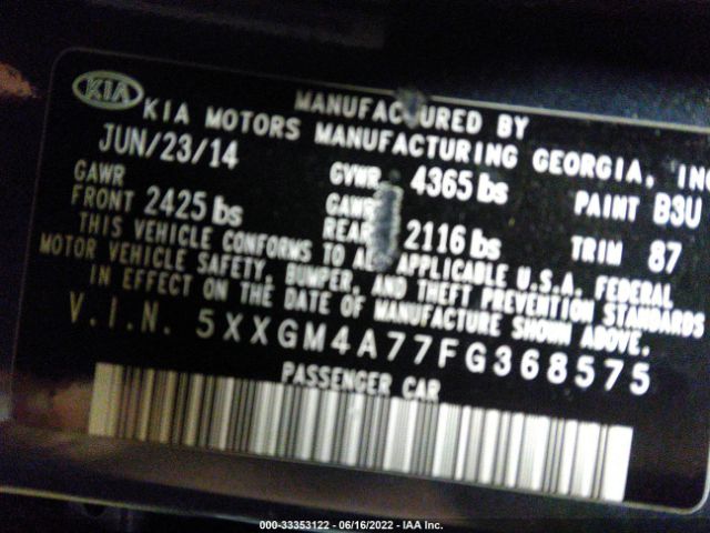 Photo 8 VIN: 5XXGM4A77FG368575 - KIA OPTIMA 