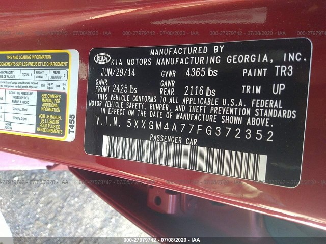 Photo 8 VIN: 5XXGM4A77FG372352 - KIA OPTIMA 