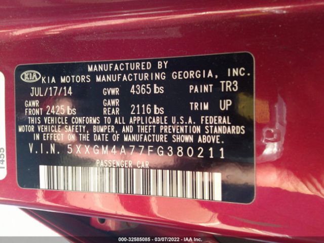 Photo 8 VIN: 5XXGM4A77FG380211 - KIA OPTIMA 