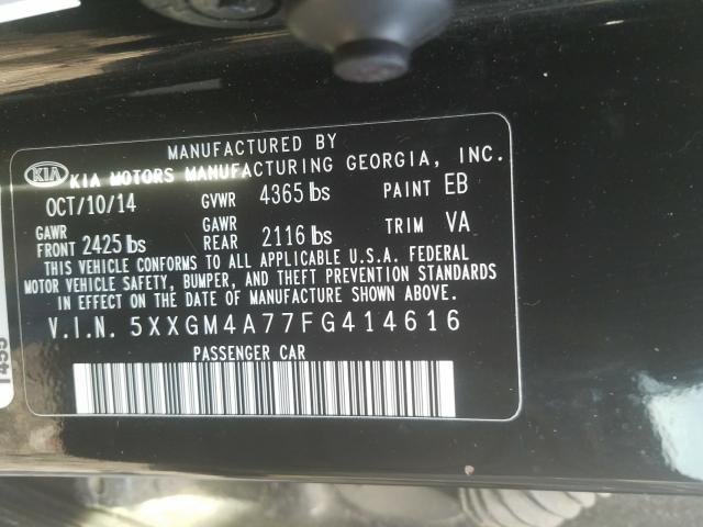 Photo 9 VIN: 5XXGM4A77FG414616 - KIA OPTIMA LX 