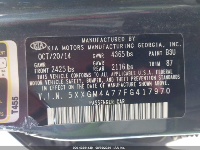 Photo 8 VIN: 5XXGM4A77FG417970 - KIA OPTIMA 