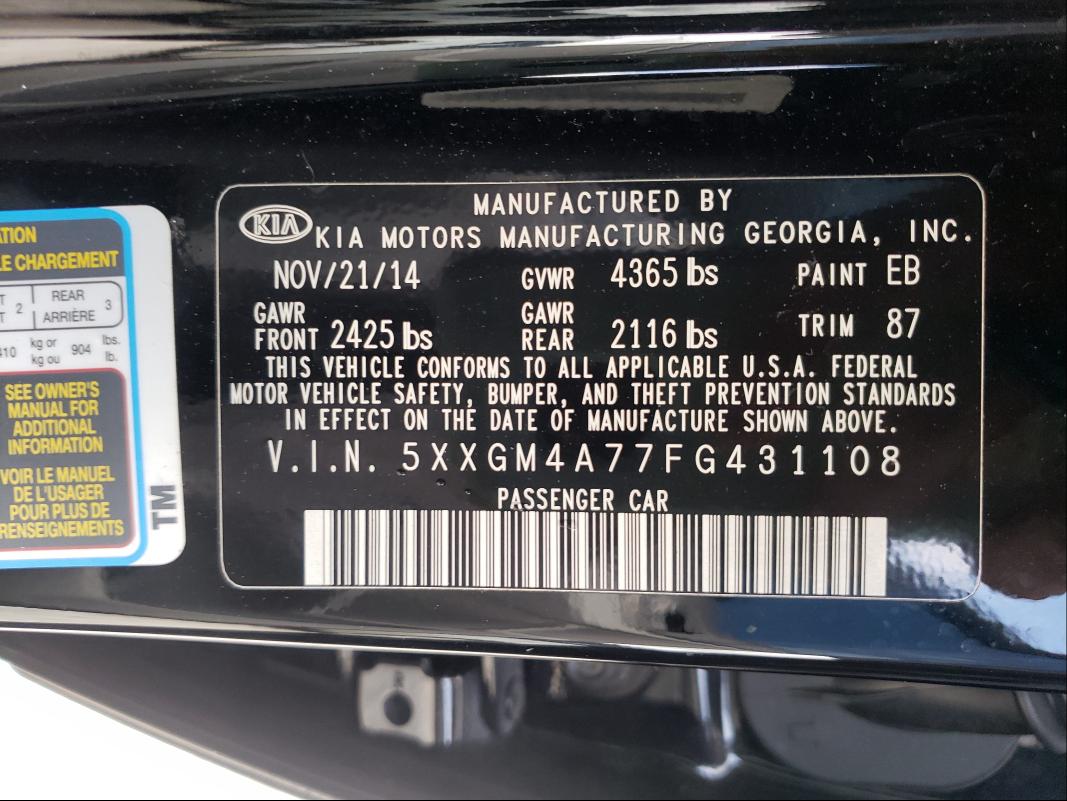 Photo 9 VIN: 5XXGM4A77FG431108 - KIA OPTIMA LX 