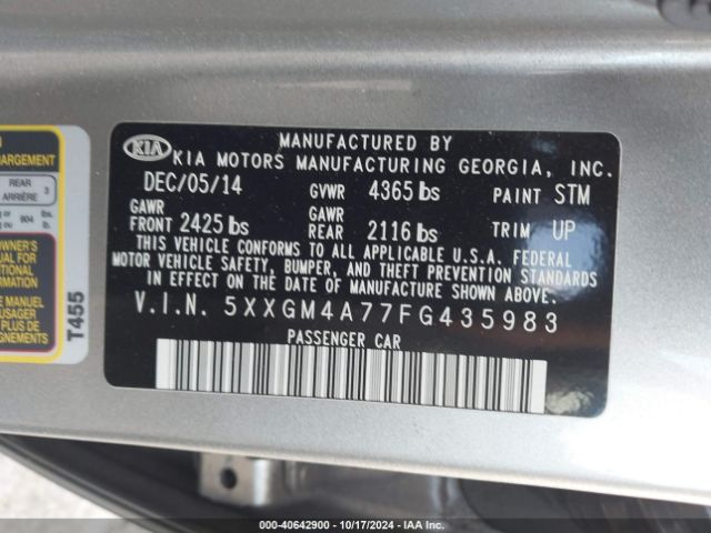 Photo 8 VIN: 5XXGM4A77FG435983 - KIA OPTIMA 