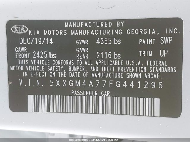 Photo 8 VIN: 5XXGM4A77FG441296 - KIA OPTIMA 