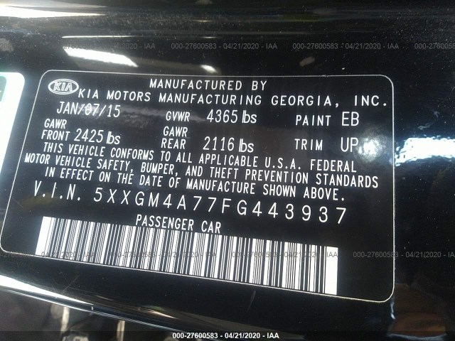 Photo 8 VIN: 5XXGM4A77FG443937 - KIA OPTIMA 