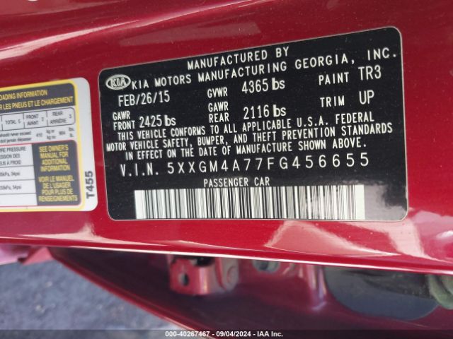 Photo 8 VIN: 5XXGM4A77FG456655 - KIA OPTIMA 