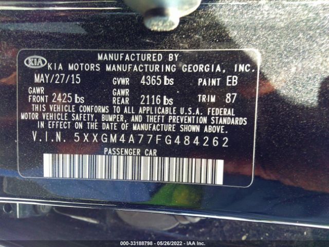 Photo 8 VIN: 5XXGM4A77FG484262 - KIA OPTIMA 