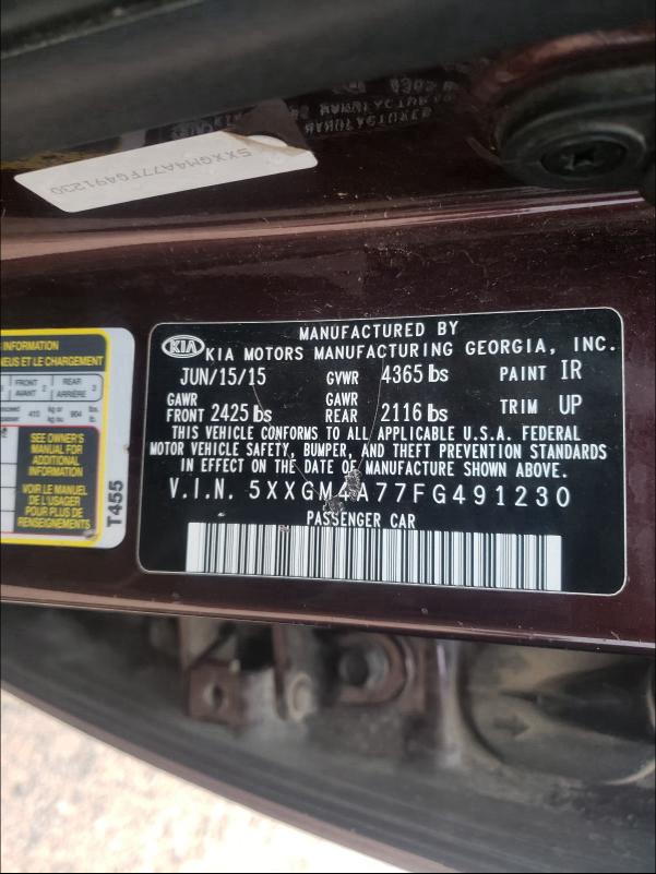 Photo 9 VIN: 5XXGM4A77FG491230 - KIA OPTIMA LX 