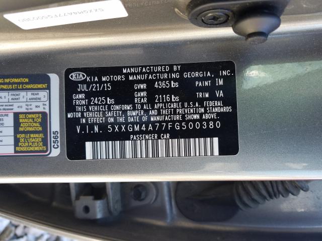 Photo 9 VIN: 5XXGM4A77FG500380 - KIA OPTIMA LX 