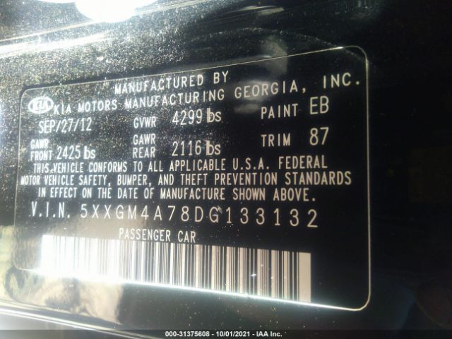 Photo 8 VIN: 5XXGM4A78DG133132 - KIA OPTIMA 