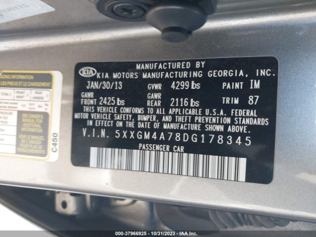 Photo 8 VIN: 5XXGM4A78DG178345 - KIA OPTIMA 