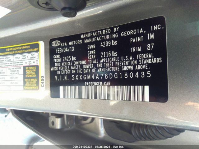 Photo 8 VIN: 5XXGM4A78DG180435 - KIA OPTIMA 