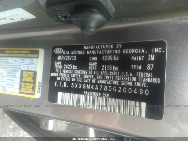 Photo 8 VIN: 5XXGM4A78DG200490 - KIA OPTIMA 