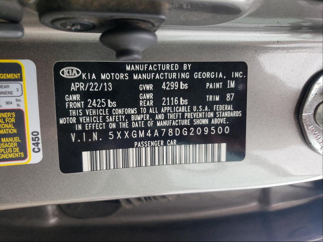 Photo 9 VIN: 5XXGM4A78DG209500 - KIA OPTIMA LX 