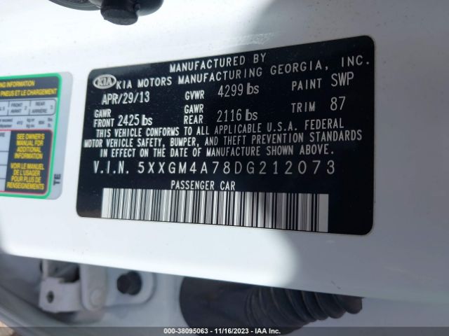 Photo 8 VIN: 5XXGM4A78DG212073 - KIA OPTIMA 