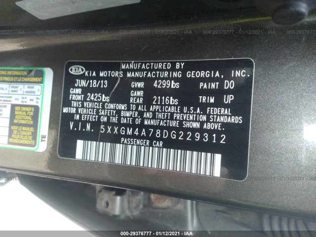 Photo 8 VIN: 5XXGM4A78DG229312 - KIA OPTIMA 