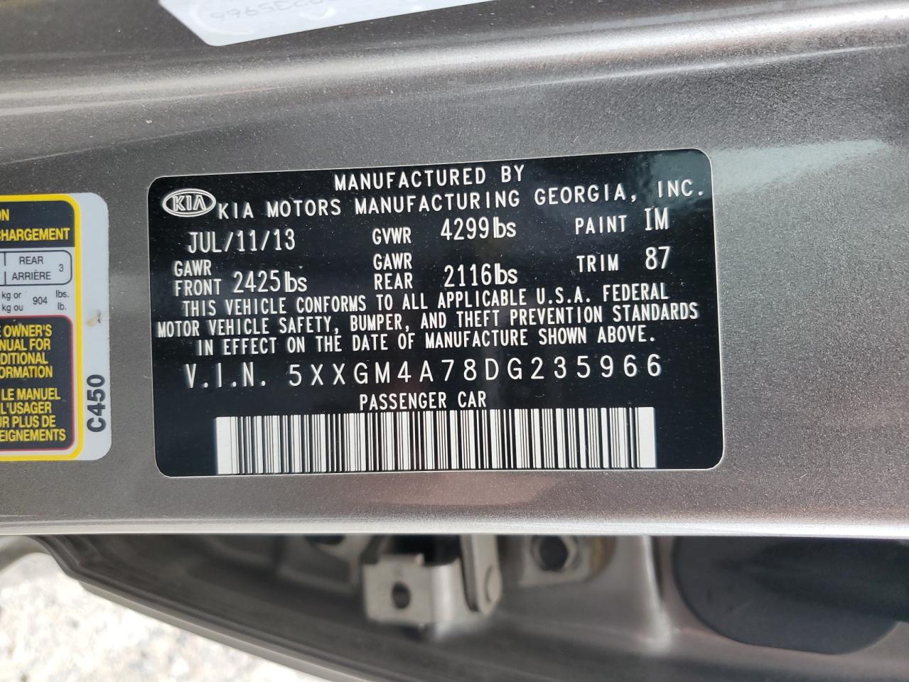 Photo 11 VIN: 5XXGM4A78DG235966 - KIA OPTIMA 