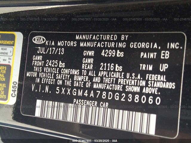 Photo 8 VIN: 5XXGM4A78DG238060 - KIA OPTIMA 