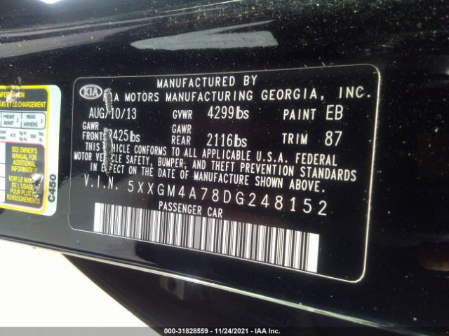 Photo 8 VIN: 5XXGM4A78DG248152 - KIA OPTIMA 