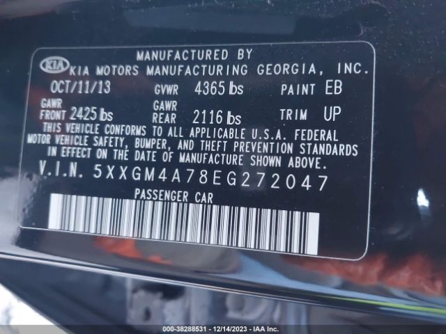 Photo 8 VIN: 5XXGM4A78EG272047 - KIA OPTIMA 