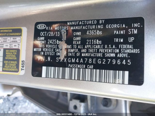 Photo 8 VIN: 5XXGM4A78EG279645 - KIA OPTIMA 