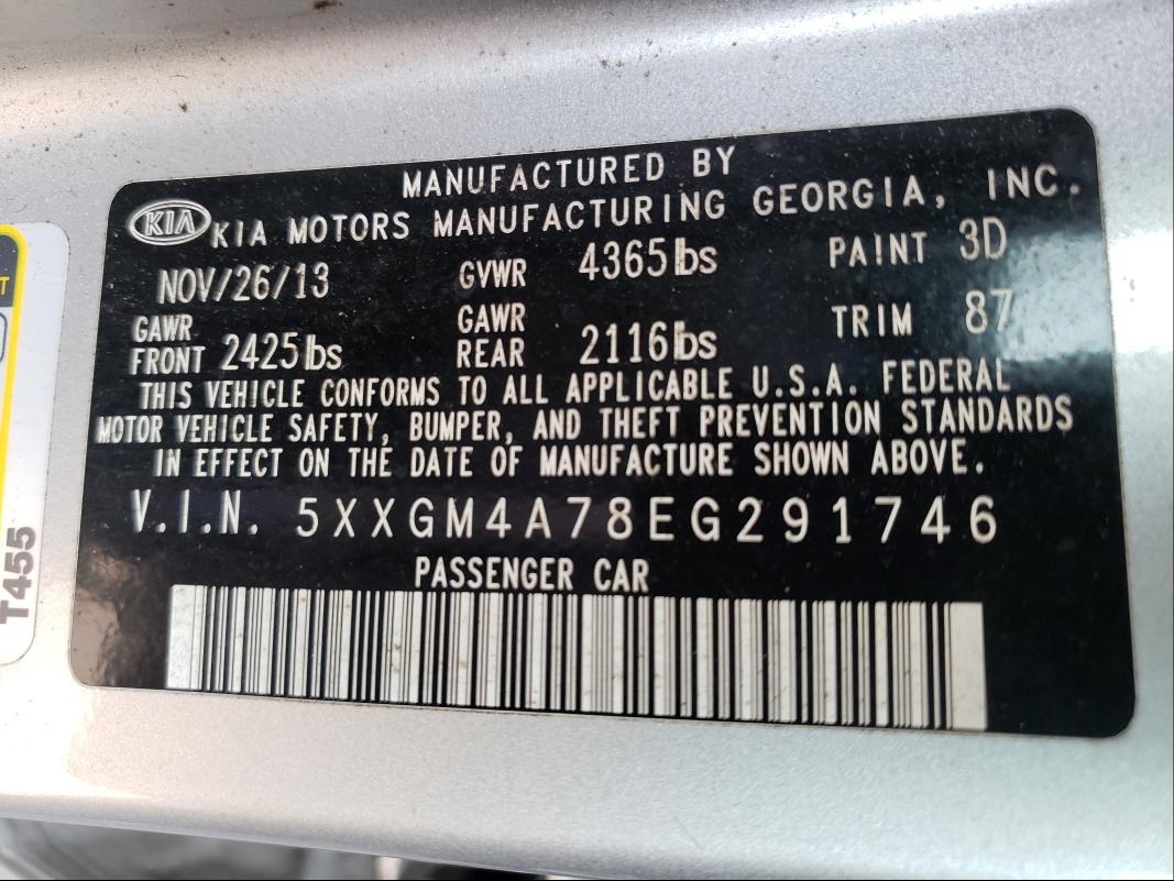 Photo 9 VIN: 5XXGM4A78EG291746 - KIA OPTIMA LX 