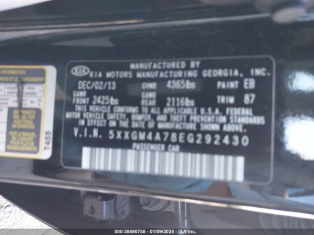 Photo 8 VIN: 5XXGM4A78EG292430 - KIA OPTIMA 