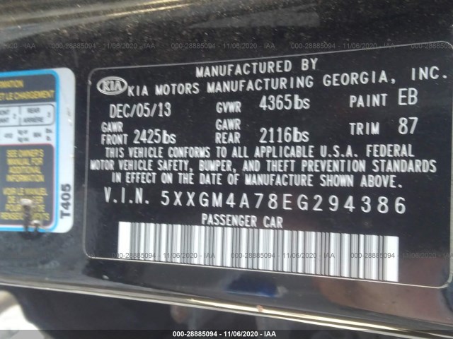 Photo 8 VIN: 5XXGM4A78EG294386 - KIA OPTIMA 