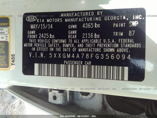 Photo 8 VIN: 5XXGM4A78FG356094 - KIA OPTIMA 