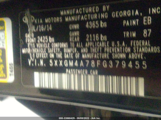 Photo 8 VIN: 5XXGM4A78FG379455 - KIA OPTIMA 